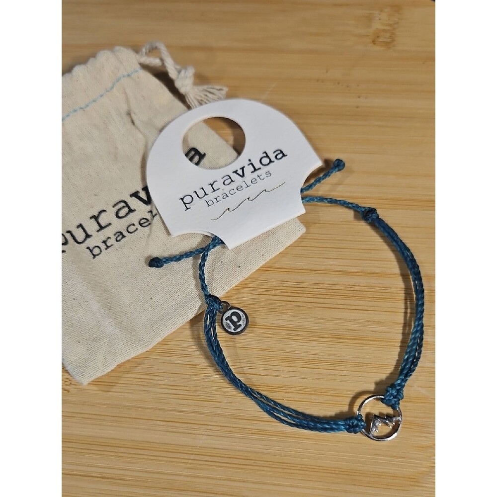 Pura Vida Blue Braided Bracelet with Silver Circle Charm